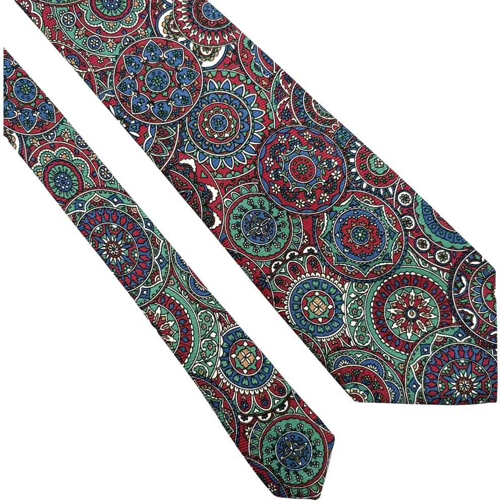 Vintage Polo Ralph Lauren Silk Necktie Mens Red Green Blue Medallion USA 58x3.5‎